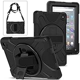 Amazon Fire 7 2022 (7" 第12世代) ケース, Amazon Fire 7 2022 (7" 第12世代) ショルダーケース 360度 回転 肩掛け 多機能 スタンド ハンドストラップ付き 三層構造 耐衝撃 Amazon Fire 7 2022 (7" 第12世代) ケース カバー (ブラック)