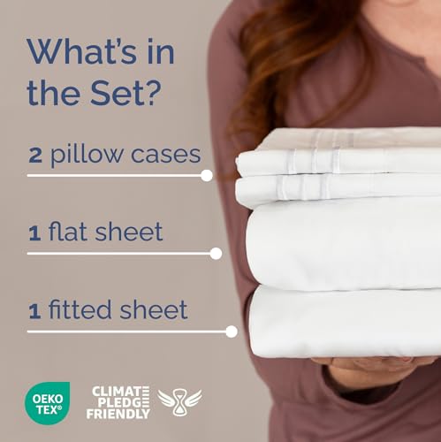 Image of Wyoming King Bed Sheet Set, 84 inch x 84 inch - 4 Piece Emperor King Sheets - White | Superior Comfort, 16 inch Deep Pocket Fitted Wyoming King Sheets, Premium Softness, Durable, Breathable & Wrinkle-Resistant