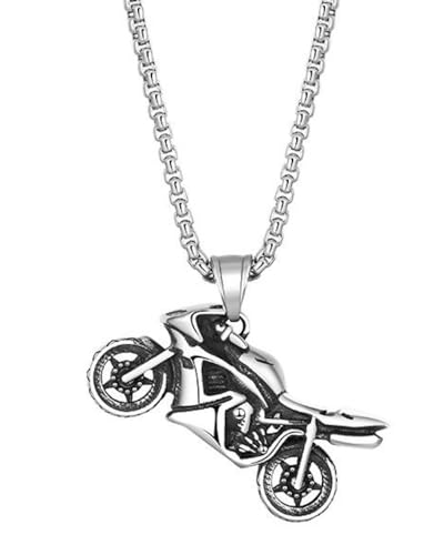 TPZORJX Collier de style punk Hip Hop Motorcycle, chaîne à clous, bohémien, avec pendentifs pour femmes, argenté