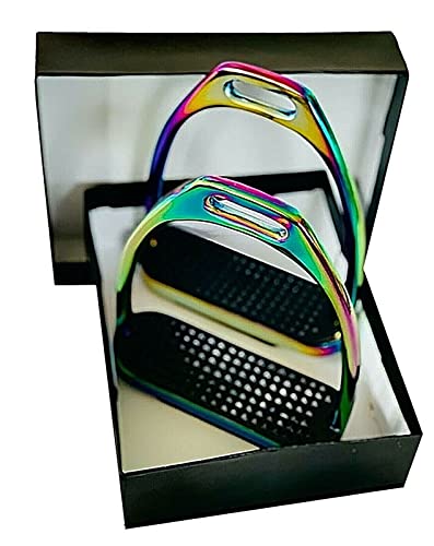Lenza Rainbow Gloss Stirrups Horse Riding Stainless Steel English Stirrups With Black Treads 4.75" Personalized Gifts For Him Her #TOP23
