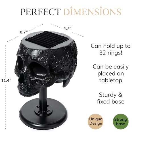 GUTE Skull Ring Holder 8\" H Skull Decor, Goth Decor, Ring Organizer, Ring Storage Display, Jewelry Holder Trinket Tray for Rings!