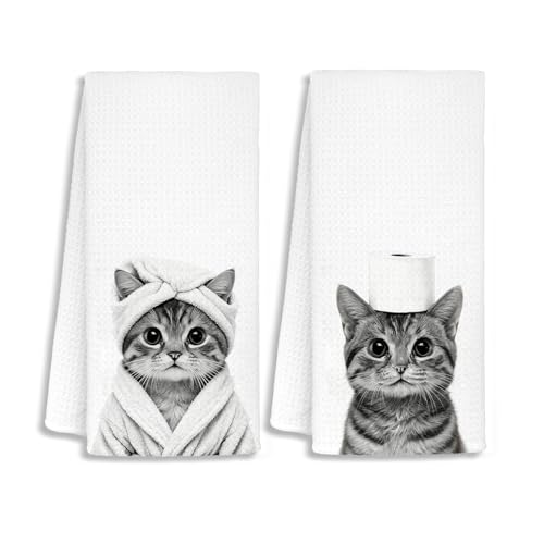 SJDFCSA Funny Cat Bathroom Hand Towels, Cat Mom Lovers Lady Gifts for Women, Pet Lover Gifts Decorative Hand Towels for Bathroom Decor, 16x24 Inch Set of 2