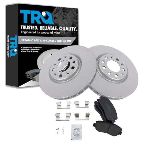 TRQ Front Brake Pad & Rotor Kit Brake Pads Brake Rotor Ceramic Premium G-Coated Compatible with 2015-2017 Chrysler 200 2013-2016 Dodge Dart