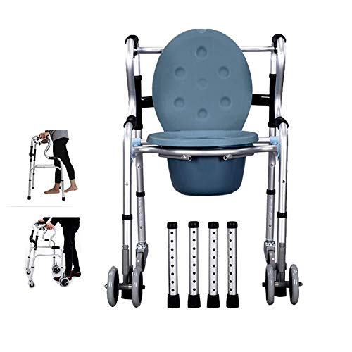 MIIKHI Silla con Orinal, cómoda para mesita de Noche, Andador Plegable Ligero, 4 Ruedas, Andador de Aluminio, Silla con Inodoro móvil, Silla para Inodoro