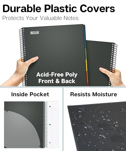 image for Dunwell 5-Subject Notebook, College Ruled, Colorful Movable Pocket Div