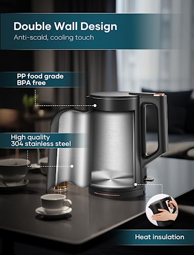 INTASTING Electric Kettle, High Capacity 1.5L 1500W Fast Heating Double Wall Stainless Steel BPA-Free Auto Shut Off Boil Dry Proof Kettle Perfect for Tea and Coffee -Black - Thumbnail 3