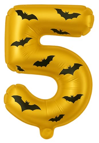 Bat Superhero 40 Inch Giant 5 Letter Gold Helium Foil Balloon | Bat 5th Birthday Large Number Balloon for Kids Theme Anniversary Party Decorations Supplies