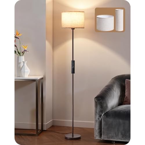 EDISHINE Minimalist Floor Lamp with 2 Shades, Adjustable Brightness & Color Temperature, Remote Control, Dimmable Modern Standing Lamp for Living Room