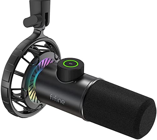 FIFINE Gaming Microfono para PC USB, RGB Micrófono de Dinámicos per Ordenador PS4 PS5, con Botón de Silencio & Conector para Auriculares de 3,5mm, para Podcasting Youtube - K658 Cover