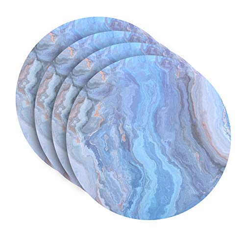 Dainty Home Navy Marble Round Cork Placemats - Heat Resistant, Non-Slip, Easy Clean - 15x15 Set of 4 - Perfect for Stylish, Modern Homes
