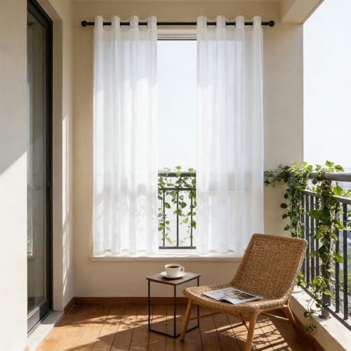 Rideaux voilages transparents anti-UV blancs à œillets