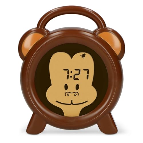 Alecto BC-100 Monkey Wecker Kinder - Kinderwecker USB Aufladbar - Kinder Wecker mit Nachtlicht - Schlaftrainer Braun