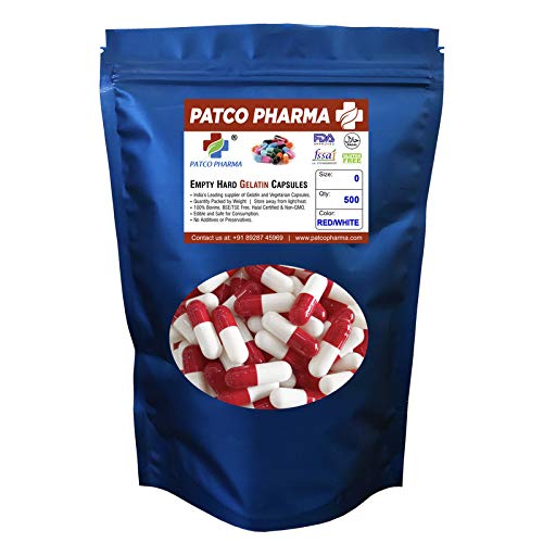 Patco Pharma- Size 0 Red-White Empty Gelatin Pill Capsule - Gluten Free Halal Certified for DIY Powder Filling (Pack of 500 Pcs)-picture-32
