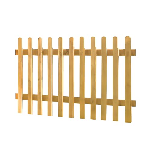 Image of Wooden Picket Fence Panel 6x3ft, Dip Treated Timber Garden Boundary – Decorative Round Top Pale Panel, Autumn Gold, 10 Year Anti-Rot Guarantee