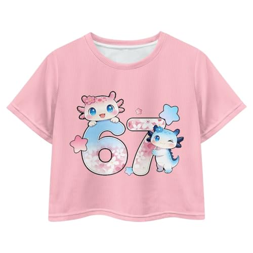 Image of Girls Fashion Crewneck Tee Shirts Casual Short Sleeve Crop Top Summer Outfits 5-14 Years Old