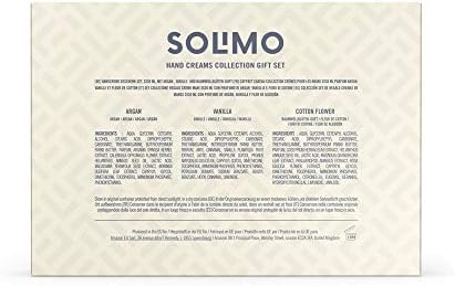 Amazon-Brand - Solimo - Hand Creams Collection, Moisturises and Protects Argan, Vanilla & Cotton Flower Scented (3 x 30 ml)