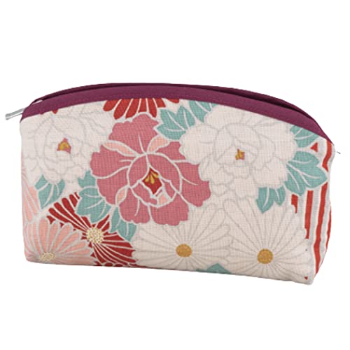 Small Makeup Bag for Women(Retro Flower Red Japanese Kimono Pattern mini Cosmetic Bags Flat Pouch