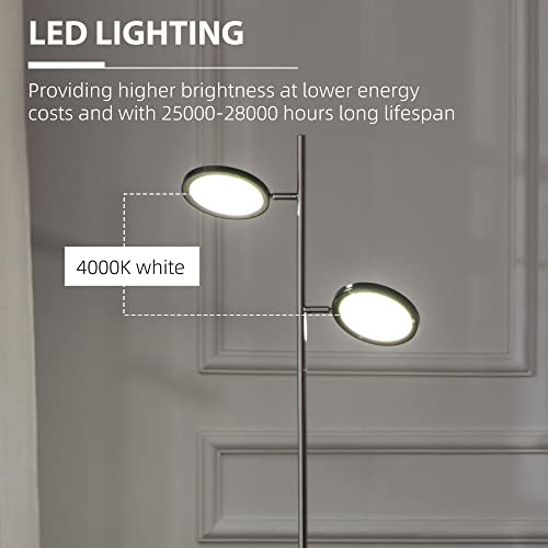 Homcom Ultra-Bright Floor Lamp With 180° Adjustable-Head Led Lighting For Bedroom, Living Room Office, & More, Tree Standing Lamp, 800 Lumens, Color Temperature 4000K White, Chrome #TOP5