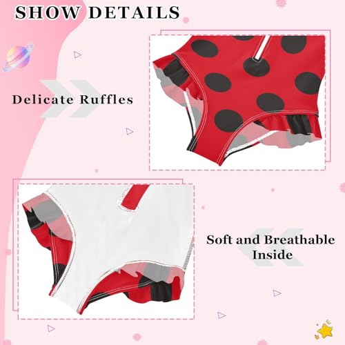 Girls One Piece Swimsuits Long Sleeve Swimsuit Zipper Bathing Suits Ladybugs Red Black Polka Dot4