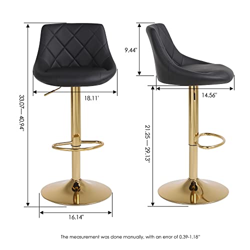 Chummaven Black Pu Leather Swivel Counter Height Bar Stools, Adjustable Bar Chairs Set Of 2, Modern Barstools Lift Stools With Mid Back And Gold Footrest For Kitchen Pub Dining Room Counter #TOP1