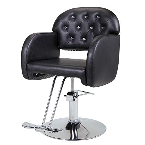 Pennynana Modern Elegant 360-Degree Swiveling Hydraulic Barber Chair Hair Beauty Salon Equipment With Crystal Tufted Backrest, Adjustable Height, Black #TOP17