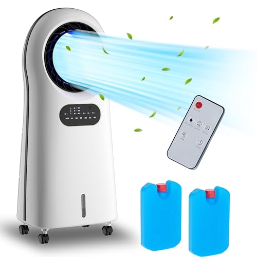 JUNG Lifeblade Mobiele airconditioning zonder afvoerslang, met afstandsbediening, timer, 8 uur, 60 dBA, 2-in-1 luchtkoeler, luchtbevochtiger, mobiele ventilator met waterkoeling, mobiele