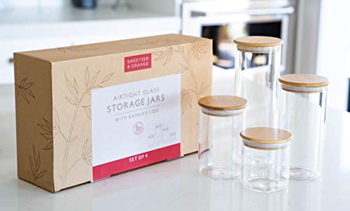 Glass Food Storage Containers With Lids By Sweetzer And Orange - Set Of 4 Kitchen Canisters - Candy, Cookie, Rice And Spice Jars - Sugar Or Flour Container - Big And Small Airtight Food Jar For Pantry #TOP6