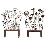 Huicare Frühling Deko Gartenstecker Rost Blumenstecker, Gartendeko Rost Garte Rosts Deko für Garten Rasen Hof Balkon Blumentopf Frühlings Dekos (2 Stück)