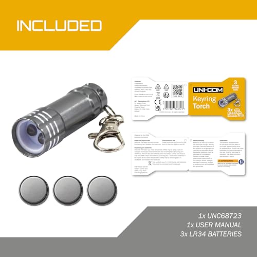 Uni-Com Keyring Torch with Carabiner Clip – Compact LED Keychain Flashlight, Aluminium Housing, Long-Life Batteries Included for Keys, Handbags, Backpacks, Belt Loops, Silver - Image 5