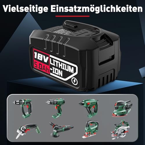 18V 5.0Ah Ersatzakku für Bosch Haus und Garten Werkzeuge, 2X 18V Lithium-lonen akku Kompatibel mit Bosch PBA PSB PSR
