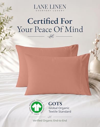 Image of Lane Linen 100% Organic Cotton King Size Pillow Cases Set of 2 (20''x36'') Blue Pillow Cases King Size Organic Cotton Pillowcases King Size Pillow Case Set King Pillow Cases Set of 2 - Rose Dawn