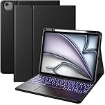 Vobafe Case with Keyboard for iPad Air 13 Inch 2026 M4/2025 M3/2024 M2, iPad Pro 12.9 (3.4.5.6. Gen), QWERTY Keyboard Multi-Touch Trackpad, 7-Color Backlight, Easy to Clean, with Pencil Holder, Black