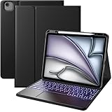 Vobafe Case with Keyboard for iPad Air 13 Inch 2026 M4/2025 M3/2024 M2, iPad Pro 12.9 (3.4.5.6. Gen), QWERTY Keyboard Multi-Touch Trackpad, 7-Color Backlight, Easy to Clean, with Pencil Holder, Black
