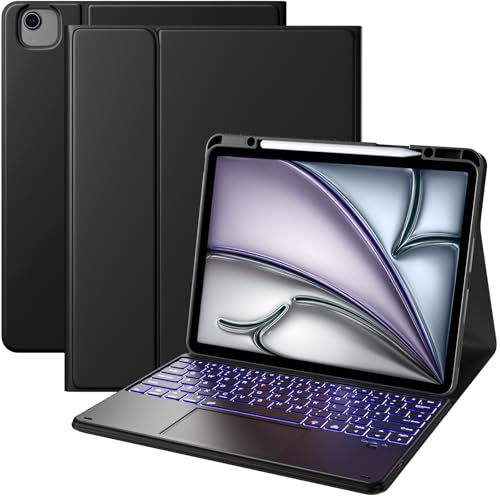 Vobafe Case with Keyboard for iPad Air 13 Inch 2026 M4/2025 M3/2024 M2 iPad Pro 12.9 (3.4.5.6. Gen) QWERTY Keyboard Multi-Touch Trackpad 7-Color Backlight Easy to Clean with Pencil Holder Black