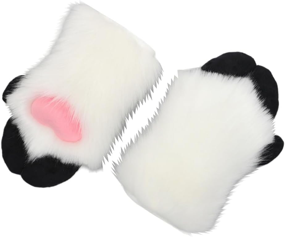 Cute Sheep Claw Gloves Furry Faux Fur Animal Paw Mittens for Halloween Cosplay Fursuit Costume Accessories