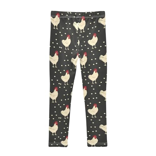 Rooster Print Girls Leggings Ultra Soft Compression Yoga Gym Pants for Kids 4-10T2