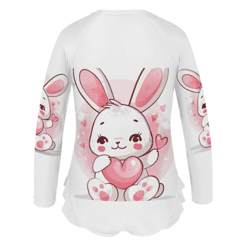 Kawaii Valentine Bunny Holding Heart Girls Long Sleeve Swimsuit Rashguard Swimwear One Piece Bathing Suit 212191352