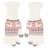 HOMSFOU Winterhandschuhe Damen Weiß Strick mit Fleece Futter und Weihnachtsmotiven für Outdoor Aktivitäten bei Kälte