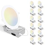 12 Pack 6 Inch 5CCT Ultra-Thin LED Recessed Ceiling Light with Junction Box, 2700K/3000K/4000K/5000K/6500K Selectable, 1050LM Brightness, 12W Eqv 110W, Dimmable Canless Wafer Downlight - ETL & FCC -  E ENERGETIC LIGHTING