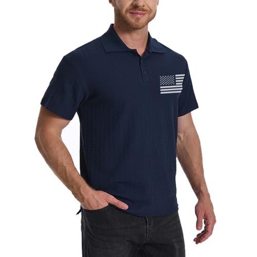 Camisetas polo cortas de algodón para hombre H HYFOL, con tejido texturizado, diseño patriótico estadounidense y estiramiento, para golf y uso casual miniatura 4