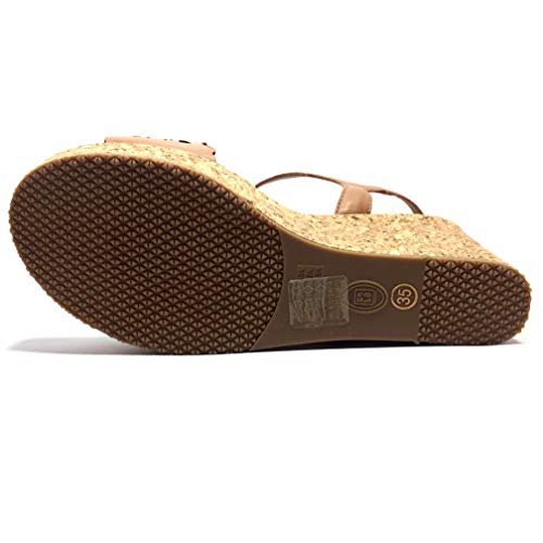 Sandália Bottero Anabela Dreams de Couro Laser - Amendôa - 34