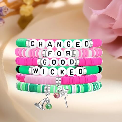 Wicked Stacked Bracelets Set, Changed for Good Green and Pink Friendship Bracelets, Wicked Themed Party Gifts for Wicked Party Favors3