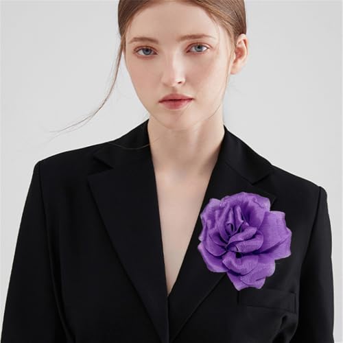 Image of Flash Camellia Flower Brooch Pin for Women Men Elegant Texture Fabric Dahlia Rose Floral Brooches Lapel Pins Dainty Wedding Holiday Party Costume Dress Accessories Jewelry
