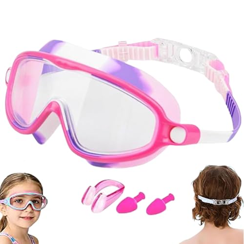 Clip-On Swim Goggles, Goggles Kids, Clip on Swimming Goggles Kids, 180° Wide Angle Vision, No Leaks & No Fog, With Nose Clip and Earplugs, For Pool Outdoor Swimming (#K)