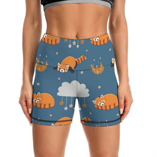 Sleeping Red Panda Pattern High Waist Yoga Shorts for Women Athletic Shorts Leggings Running Pants