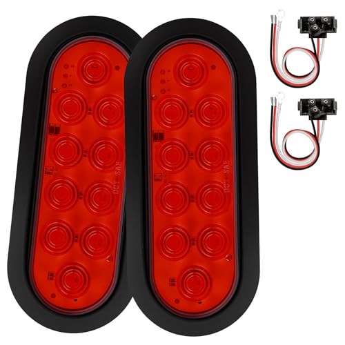Axiraminora 6-Inch Oval Red LED Trailer Tail Lights 2PCS 10 LEDs Stop Turn Tail Brake Lights DOT Certified IP67 Waterproof Surface Mount for Truck RV Boat Trailer