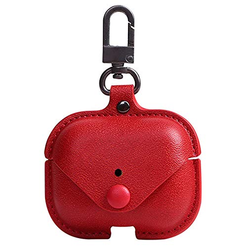 Image of Genuine Leather Case Compatible with AirPods Pro 3rd Gen (2025), VOMA Protective Cover for Apple AirPods Pro 3 Wireless Charging Case with Keychain and Snap Lock Red