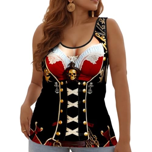 THE PIRATE KING Women's Summer Tank Tops Pirate Knight Skull Sexy and Funny Print Slim Crewneck Sleeveless Top Vest