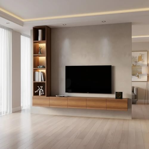 طاولة تلفزيون بني معلقة مع أرفف جانبية مضاءة - TV81B