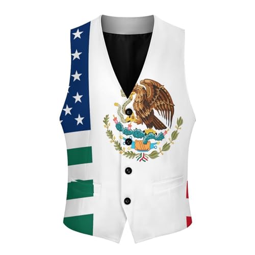 United States Mexico Friendship Flag Novelty Men's Suit Vest Casual Formal Dress Vests Business Waistcoat3